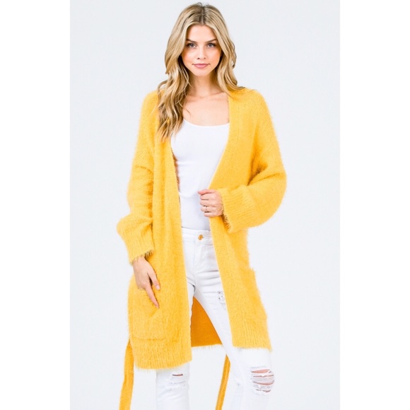 sunnyluxe Sweaters - Yellow Soft Plush Eyelash Fuzzy Cardigan